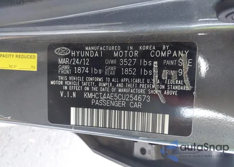 2012 Hyundai Accent Gls z USA, uszkodzony, nr VIN KMHCT4AE5CU254673